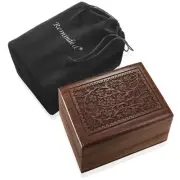 Rosewood Hand-Carved Floral Urn Box - Cremation Memorial with Velvet Bag - Me...