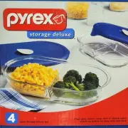 Pyrex Storage Deluxe 4 Piece 2 Duel Sided Glass Dish With Lids New Vintage 2001