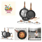 Frying Pan Set with Lids Nonstick Skillet Set Egg Omelette Pans, Granite Coat...
