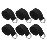 6Pcs 6 Feet Cotton Yoga Strap Belt Stretch Bands with D-Ring Buckle, Black