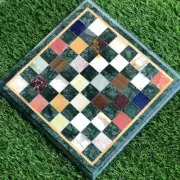 Green Marble Chess Top with Pieces, Marble Chess Table Top For Gifts Decor