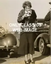 1936 WOMAN AVIATOR ICON AMELIA EARHART AVIATION AIRPLANE CANDID ICE CREAM PHOTO