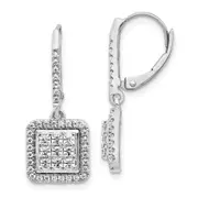 14k White Gold Real Diamond Cluster Leverback Earrings