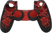 Silicone Case for PS4 Controller, Soft Silicone Case Skin Grip Shell Cover, Protective Case Set for Sony Playstation4 Controller (Black + Red)
