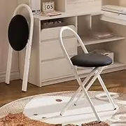 Stylish Folding Stool Round Leather Padded Breakfast Stool Portable Foldable Bar Chair with Backrest for Dorm, Kitchen, Vanity, Easy to Store(Black)