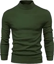[Qolkmuiy-GJ] Men's Classic Turtleneck Pullovers Cable Knit Thermal Pullover Sweatshirt Casual Soft Twist Knitted Sweater, Green 2, Large