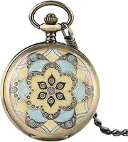 [BERTY·PUYI] Pocket Watch, Mechanical Pocket Watches Crystal Pendant for Women Lady Girls Gifts Hand Winding Nurse Watch Pretty Flower Case with Chain