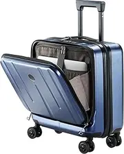 [Kaleenie] 16 Inch Carry On Luggage with 2 Compartments for 14” & 15” Laptop, 16.14 * 8 * 17.12” Rolling Briefcase, Lightweight Hardshell ABS+PC Suitcase with Spinner Silent Wheels, for Business Trip, Dark Blue