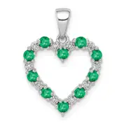 14K White Gold Real Diamond and Emerald Heart Pendant