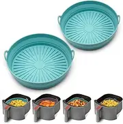 Square Silicone Air Fryer Liners - 8 Inch Reusable Air Fryer Pot，Easy to Clean Pot for 5.8 to 8 Qt Air Fryer Baking Tray Oven Accessories (2p-round-blue)
