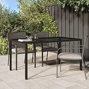 Garden Table Tempered Glass, Outdoor Patio Dining, Poly Rattan, Chairs, Foldable, Top, Black, 150x90x75 cm