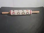 Lori Siebert rare 19" Ceramic Rolling Pin Christmas Motif w/ Wooden Handles RARE