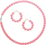 [Caiyao] Vintage Colorful Acrylic Beaded Choker Necklace Earrings Set Handmade Macaron Multicolor Resin Round Beads Chunky Necklace 70S 80S Strand Statement Necklace for Women Costume Party Jewelry