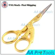 STORK BIRD & STRAIGHT SCISSORS Fancy Craft Design Nail Art Cuticle 3.5'' GOLD