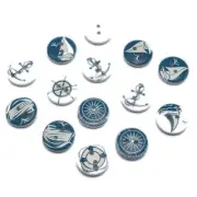 100pcs Mixed Sea Sailing Anchors Helm Pattern White Wood Buttons 15mm Wooden