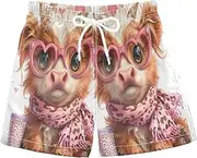 [RPLIFE] Swimming Clothes for Boys, Anti Chafe Swim Trunks Boys 2 T, Highland Cow Pink Leopard