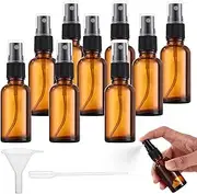 Nuangoo Pack of 10 Brown Glass Spray Bottles, 30 ml Spray Bottle, Small Glass, Brown Spray Bottle Glass with Funnel and Dropper, Suitable for Essential Oils, Cosmetics, Perfume, Aromatherapy, Massage,