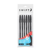 6 Pack Black Ink Pull Cap Ballpoint Pens.