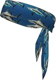 [HVTTIOR] Hammerhead Sharks Print Multifunctional Sweat Wicking Sports Head Tie Headband for Tennis Basketball Karate