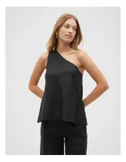 [Seed Heritage] Linen One Shoulder Top in Black