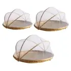 Handmade Bamboo Woven Fruit Vegetable Basket with Mosquito Proof Net Round