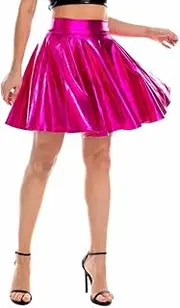 [Generic] Women's Metallic Shiny Skirt Fashion Dance Disco Flared Pleated A-Line Mini Skater Skirt