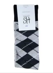 HAPPY SOCKS Men's Black & Grey Argyle Soft Cotton Socks Size 8-12 NWT