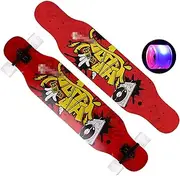 Sports Longboard Skateboard, 42.5" 8-Layer A-Level Maple Wood Four-Wheel Flashing Double-Sided Hip-hop Party Pattern Brush Street Dance Step Board Suitable for Adult Men Women