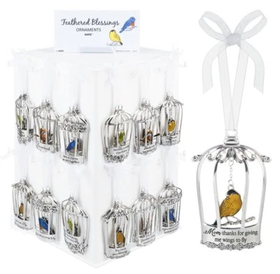 Ganz E9 Feathered Blessings Bird In Cage Zinc Ornament 3.5in Choose