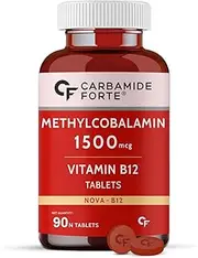 Ca.rbamide Forte Vitamin B12 Tablets 1500 mcg -Active form of Methylcobalamin Vitamin B12 Supplements for Men & Women- 90 Veg Tablets