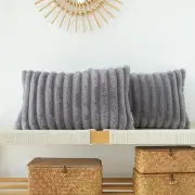 Pack of 2 Faux Fur Plush Decorative Throw Pillow 12" x 20" (Pack of 2) Grey
