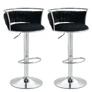 Silver Swivel Upholstered Velvet Adjustable Height Counter Stool with Metal Frame Black (Set of 2)