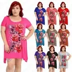 Womens Ladies Hanky Hem Rose Printed Plus Size Short Sleeve T Shirt Tunic Top