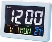 ThreeH Digital Alarm Clock Large LED Display with Temperature Calendar Date 12/24 Hour Time Battery Powered for Bedroom Living Room Kitchen Office Desk White