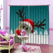 Red Christmas Hat Printing 3D Blockout Curtains Fabric Window Home Decor