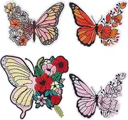 PLIGREAT 4 Pcs Butterfly and Flowers Iron on Applique Patche Colorful Embroidery Sew on Patches Decorative Repair Patch for Clothing Jackets Bags Jeans DIY Sewing Supplies