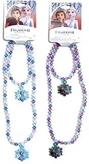 [Disney] [ Total 2 Sets ] Frozen-2 Necklace and Bracelet Sets with Snowflake Shaped Pendants (1 x Light Blue and 1 x Teal Blue)