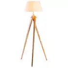 Large Tripod Floor Lamp Linen Shade Modern Bamboo Wooden Retro Twist Light