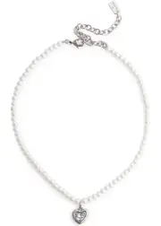 Coach Crystal-embellished Faux Pearl Heart Necklace - Silver ONE SIZE
