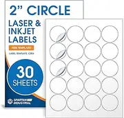 2" Circle Printable Labels Compatible with Inkjet and Laser Printers - 30 Sheets, 6000 Matte White Round Stickers for Product Labeling, Packaging, Organization - Spartan Industrial