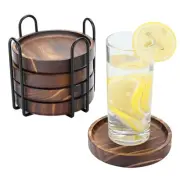 5Pcs Wooden Coasters for Drinks - Natural Wood Drink Coasters Set with Holder...