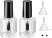 Agidea 2PCS Empty Nail Polish Bottles with Rounded Brush,Empty Glass Clear Refillable Nail Polish Containers Vials with Mixing Balls & Funnels & Black Cap for DIY Nail Art Samples (10ML)