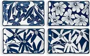 ONEMORE Appetizer Plates Set of 4, 7.5 Inch Small Serving Plates, Porcelain, Rectangular Plates for Dessert, Salad, Sushi, Blue and White Dinner Plates, Microwave and Dishwasher Safe, Scratch
