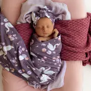 Snuggle Hunny Midnight Swan Organic Jersey Wrap & Topknot Set