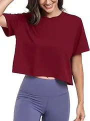 [KevaMolly] Workout Crop Tops for Women Loose Fit UPF50+ Breathable Yoga T Shirts Running Athletic Cropped Workout Tops