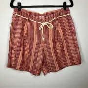 NWT J. JILL Pleated Shorts with Rope Belt Cape Cod Red Multi 10