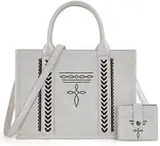 [Montana West] Longhorn Whipstitch Western Top Handle Tote Bag with Card Wallet Set
