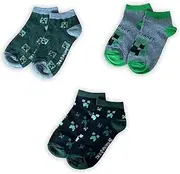 [Fashion UK] Minecraft Creeper Dynamite Official Short Socks for Kids Pack of 3 Cotton and Polyester, multicoloured, 23-26