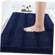 Striped Bathroom Rug Mat Ultra Soft, Non Slip Chenille Bath 36"x24" Navy Blue