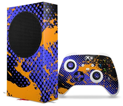 Skin Wrap for XBOX Series S Console Controller Halftone Splatter Orange Blue